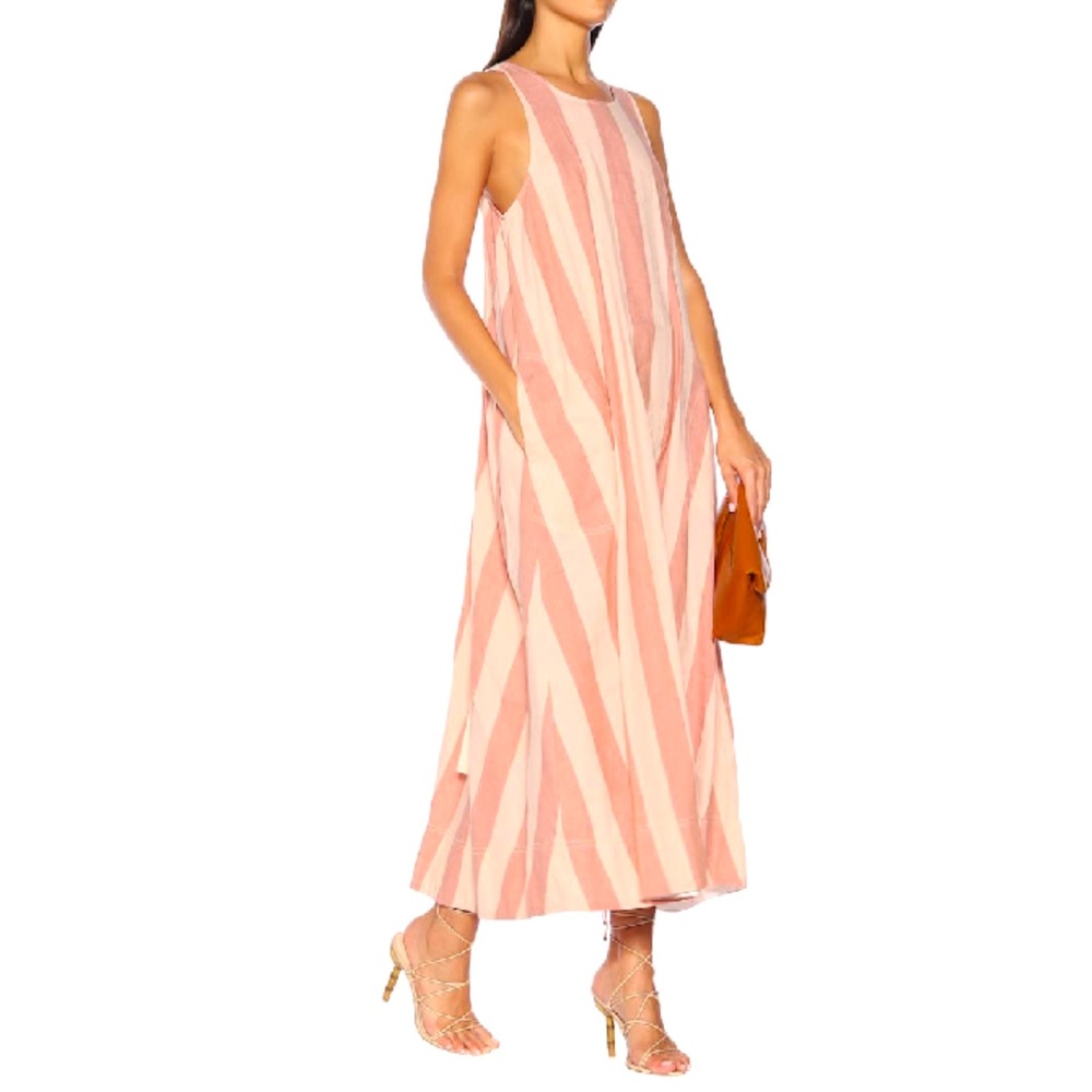 Lee Mathews Sufi Pink Striped Linen Cotton Dress